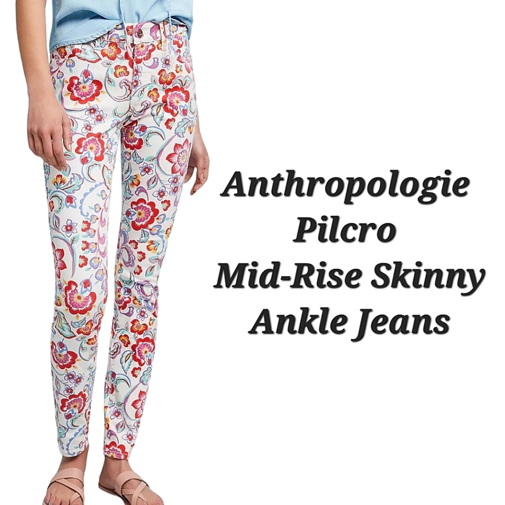 Anthropologie Pilcro Mid-Rise Skinny Jeans | Anthropologie Jeans | Floral Jeans